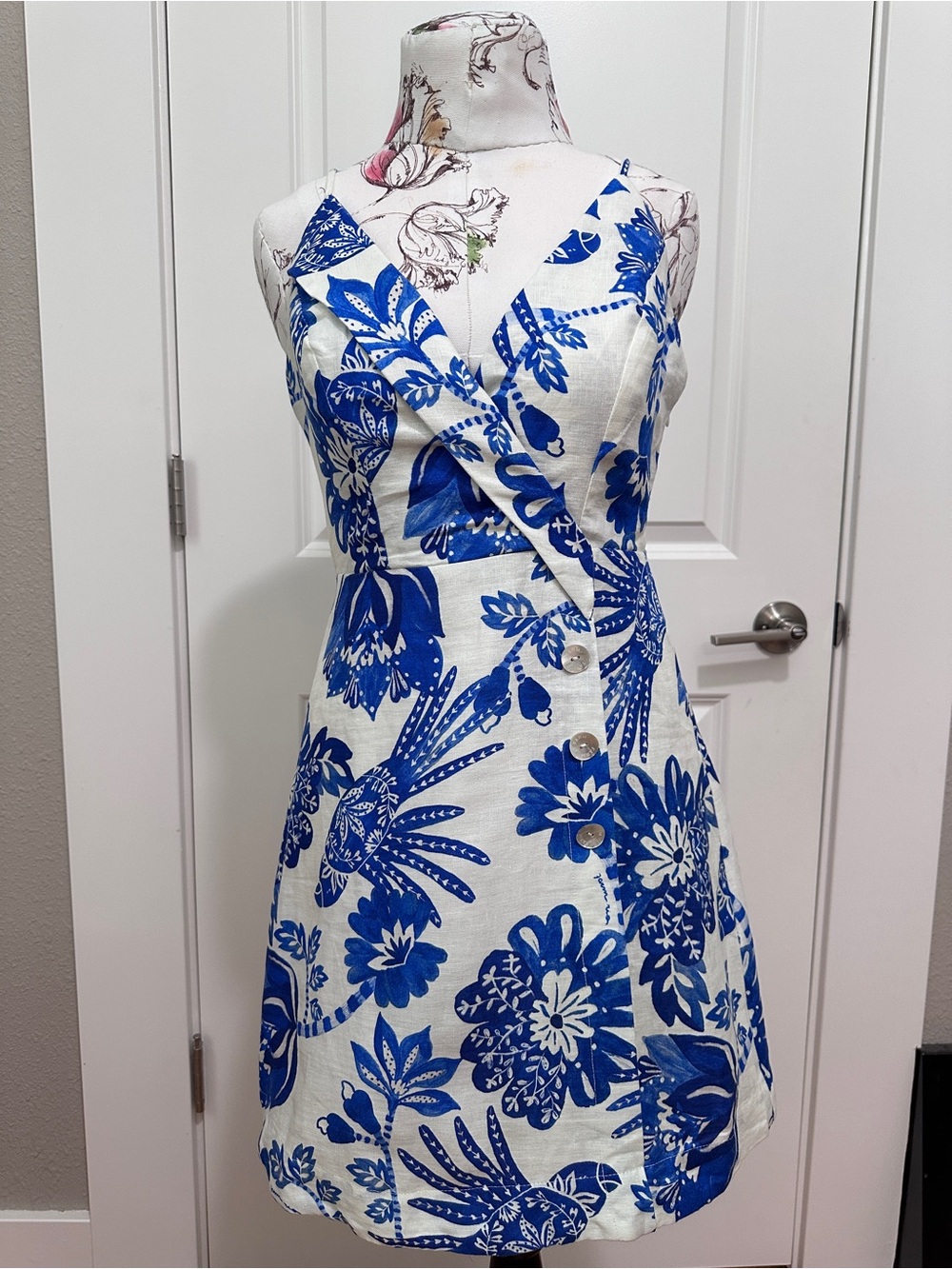 FARM Rio Off-White Floral Birds Euroflax Mini Dress